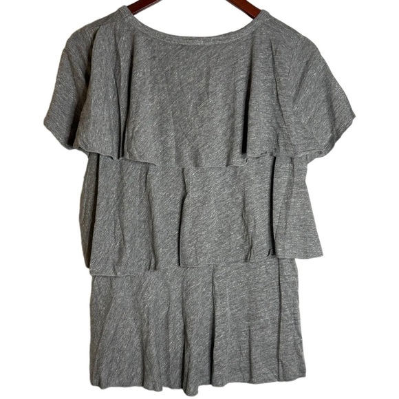 Chaser Tiered Ruffle Back Crew Neck Short Sleeve Knit Heather Gray T-Shirt M - Picture 2 of 16